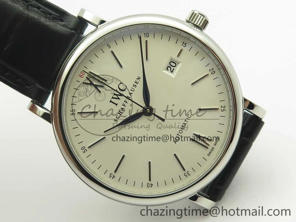 MIROTIME 0518 Supportive Portofino Automatic SS AF 1:1 Best Edition White Dial on Black Croco Leather Strap A 7184